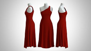 3D Woman Dress 2 Red Rose Fabric