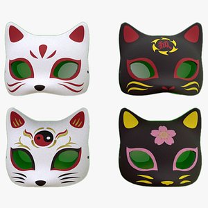 Japanese Fox Mask D Set Low Poly 3D model