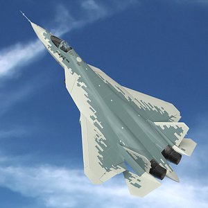Su57 Twin Engine Stealth Aircraft Grey Camo Rigged 3D model