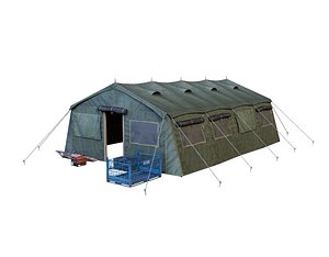 Military Temper Tent Green 03-Low Poly