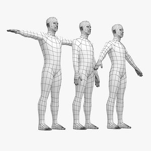 3D Natural Male in 3 Modeling Poses Base Mesh