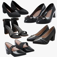 Women s Black Heels 3D Model Collection - Formal Footwear Pack