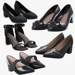 Women s Black Heels 3D Model Collection - Formal Footwear Pack