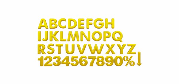 3D Golden Color Bubble Smooth Alphabet Letters 38 PCS 3D Models