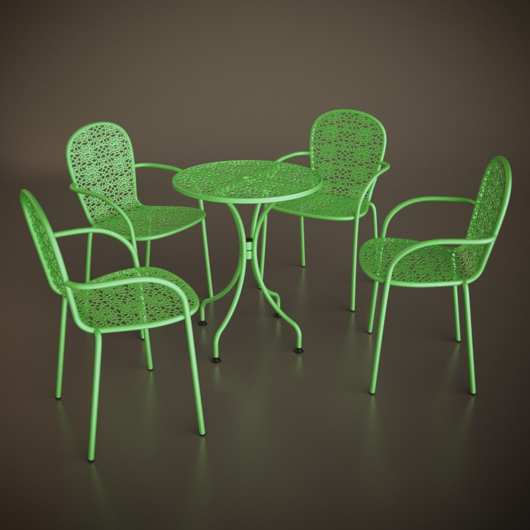 Photoreal Steel Mesh Table Chair Max