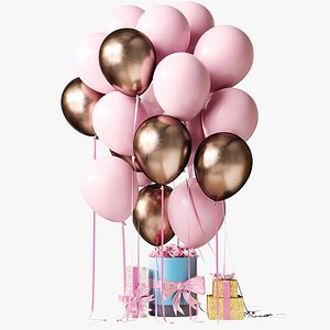 Gift - surprise with balloons Present 3D model