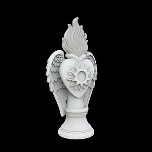 3D Sacred Heart with Flaming Wings Statue model