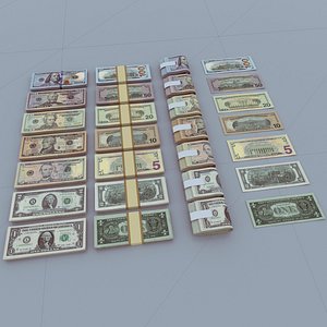 Dollar USD Currency Pack Money Stack 3D