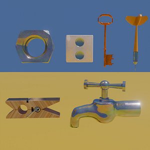 set of icons and household items