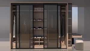 3D Modern Wardrobe and Dresser Set Closet with Glass Sliding Doors Low-poly 3D model model