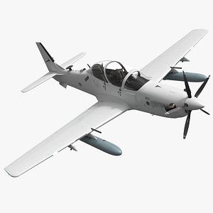 3D Compact Military Attack Plane with External Fuel Tanks White Rigged for Maya model
