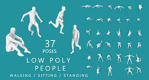 Low Poly People (walking, running,sitting, standing)