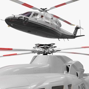 Sikorsky S-76 Civil Helicopter with Wheels Grey Rigged 3D