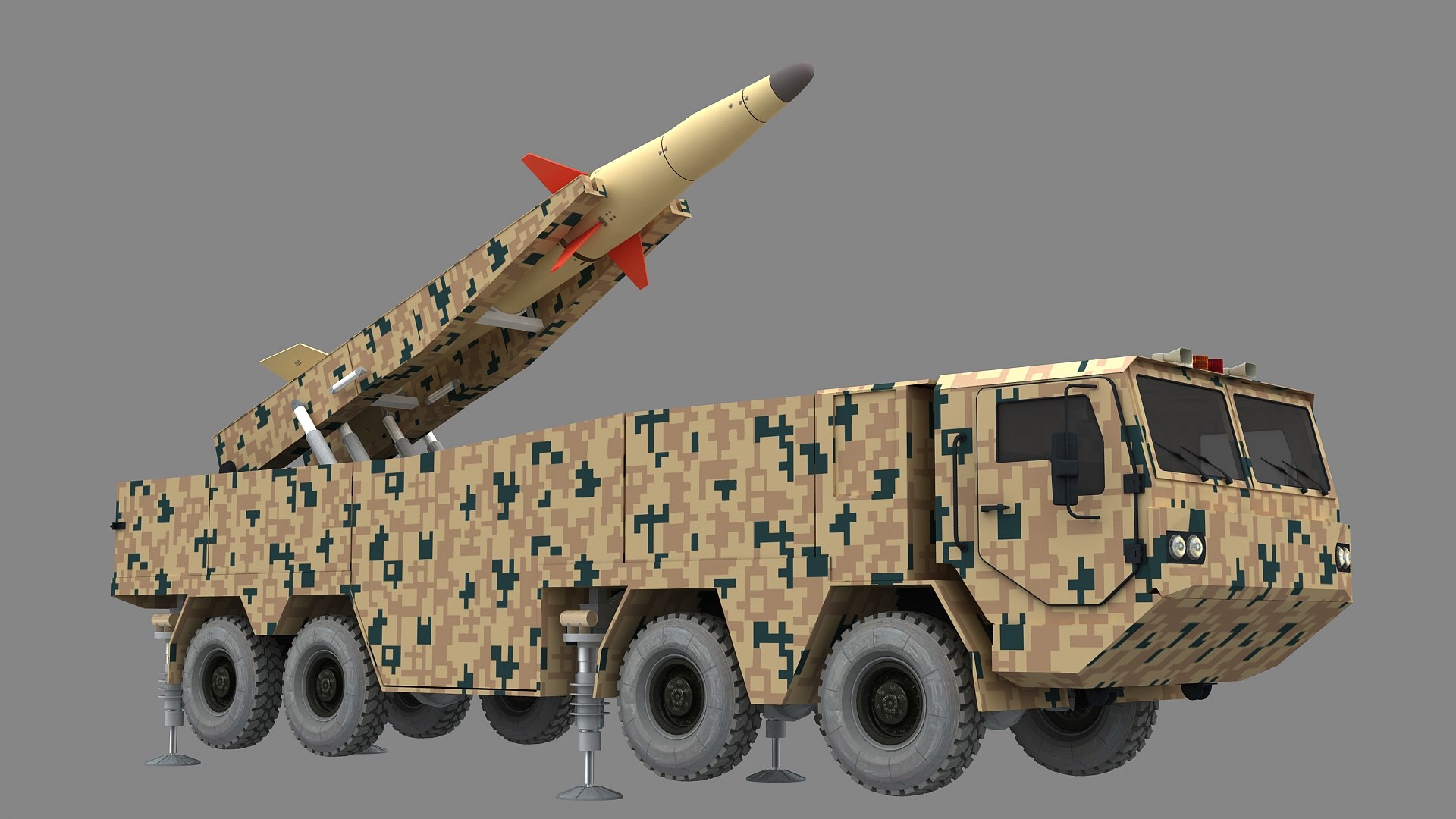3D Model Kheibar Shekan-2 Iranian Ballistic Missile Launcher Vehicle ...