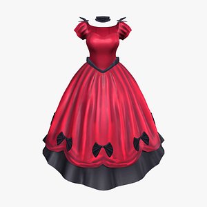 3D Red Women Renaissance Victorian Marie Antoinette Period Ball Gown model