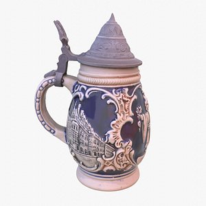 Bavarian ceramic beer mug high-poly 3D model