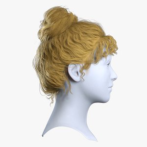 Regency Period Female Bun Haircut - Real-time Hair Cards 3D model