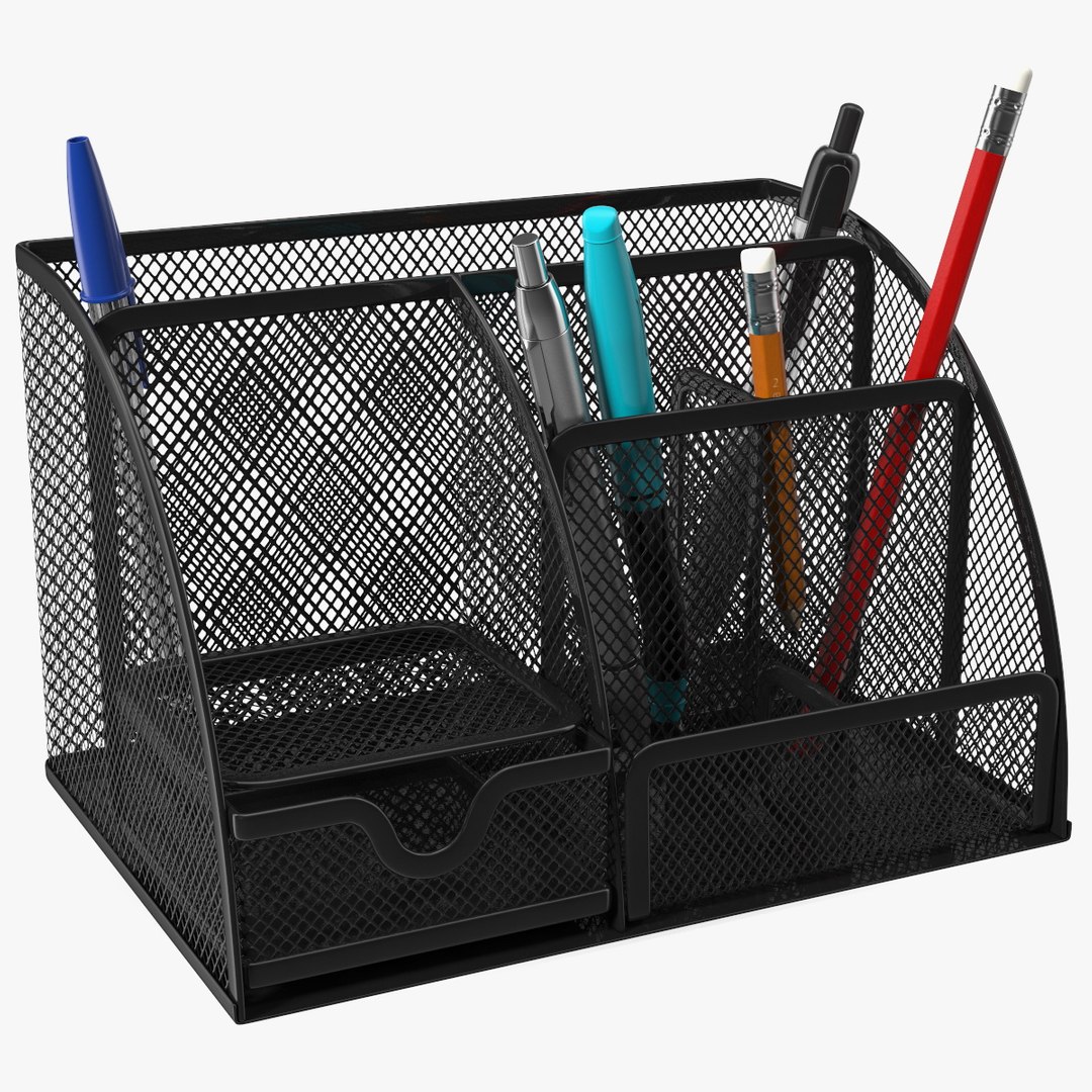 Black Organizer with Drawer and Pencil 3D model preview