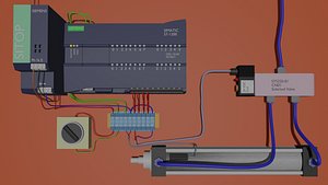 PLC and pneumatic cylinder animation Blender Animation