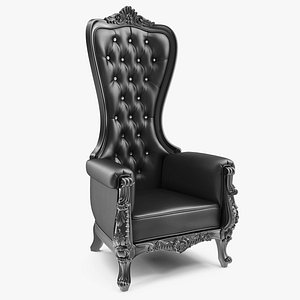 tall throne chair black leather 3D model