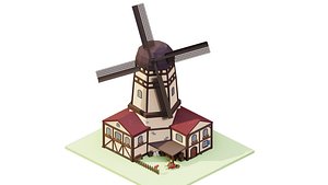 Low Poly Cartoon Farm Windmill 3D model