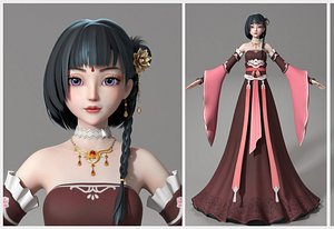 Asian girl woman vintage clothing ancient chinese colthing Low-poly 3D model
