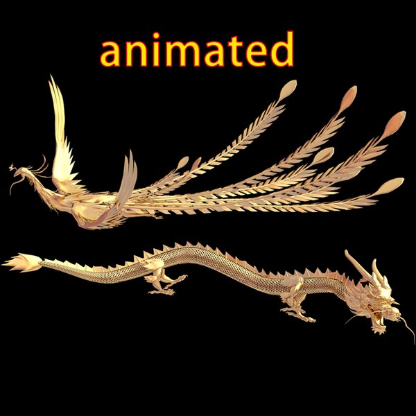 3d Gold Dragon Phoenix Turbosquid 1673253