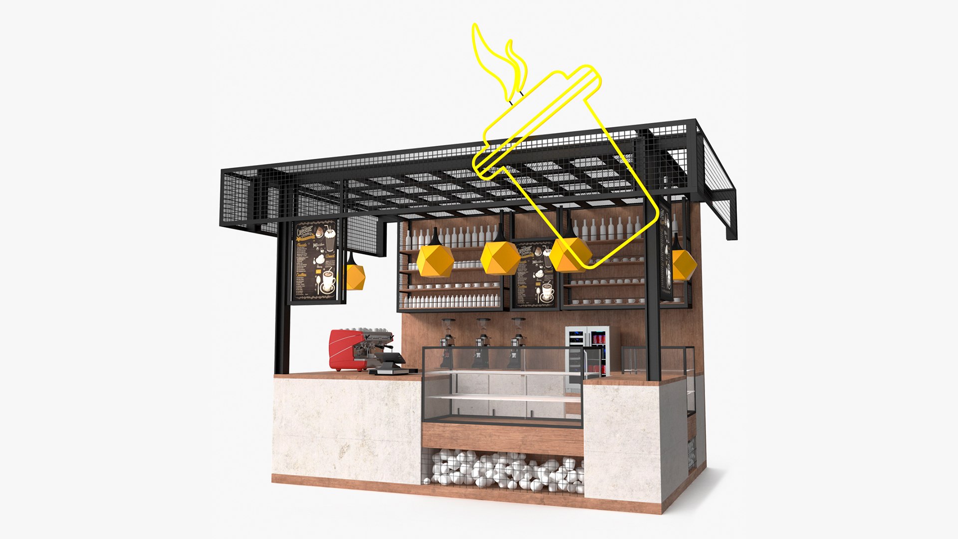 Coffee Shop with Equipment 3D model preview