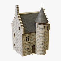 Medieval Stone House Crow Stepped Gables - Low Poly Game Ready with LODs
