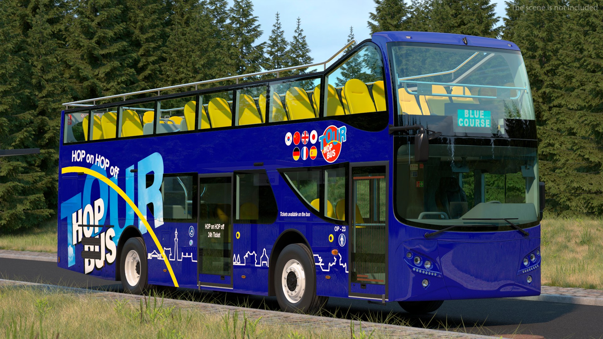 Open Top Double Decker Tour Bus Rigged for Cinema 4D 3D model preview