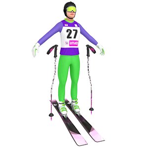 female skier woman ski 3D model
