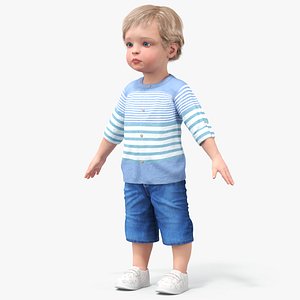 3D Baby in Summer Strolling Clothes A-Pose