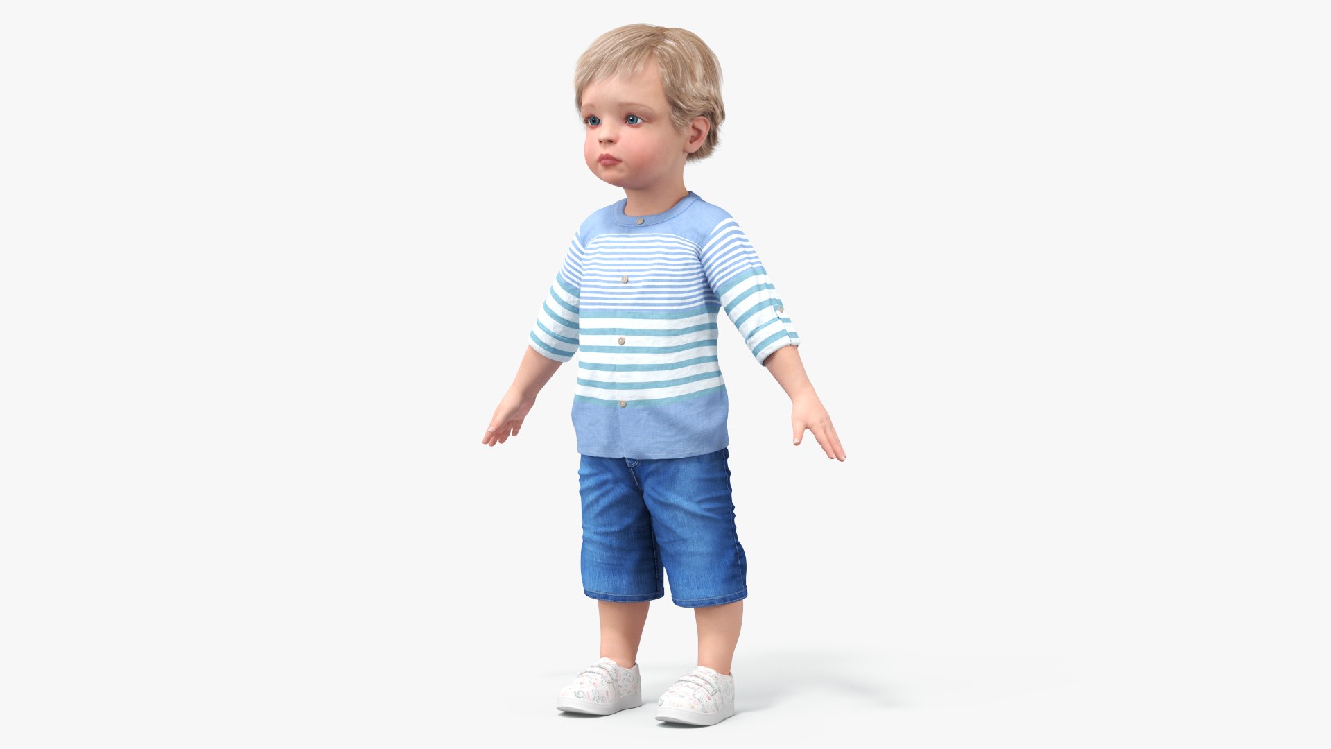 Baby in Summer Strolling Clothes A-Pose 3D model preview