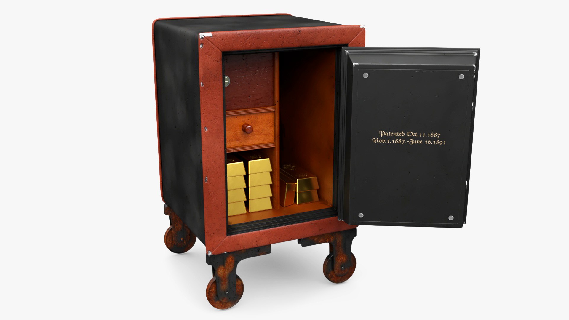 Antique Safe with Gold Bars 3D model preview