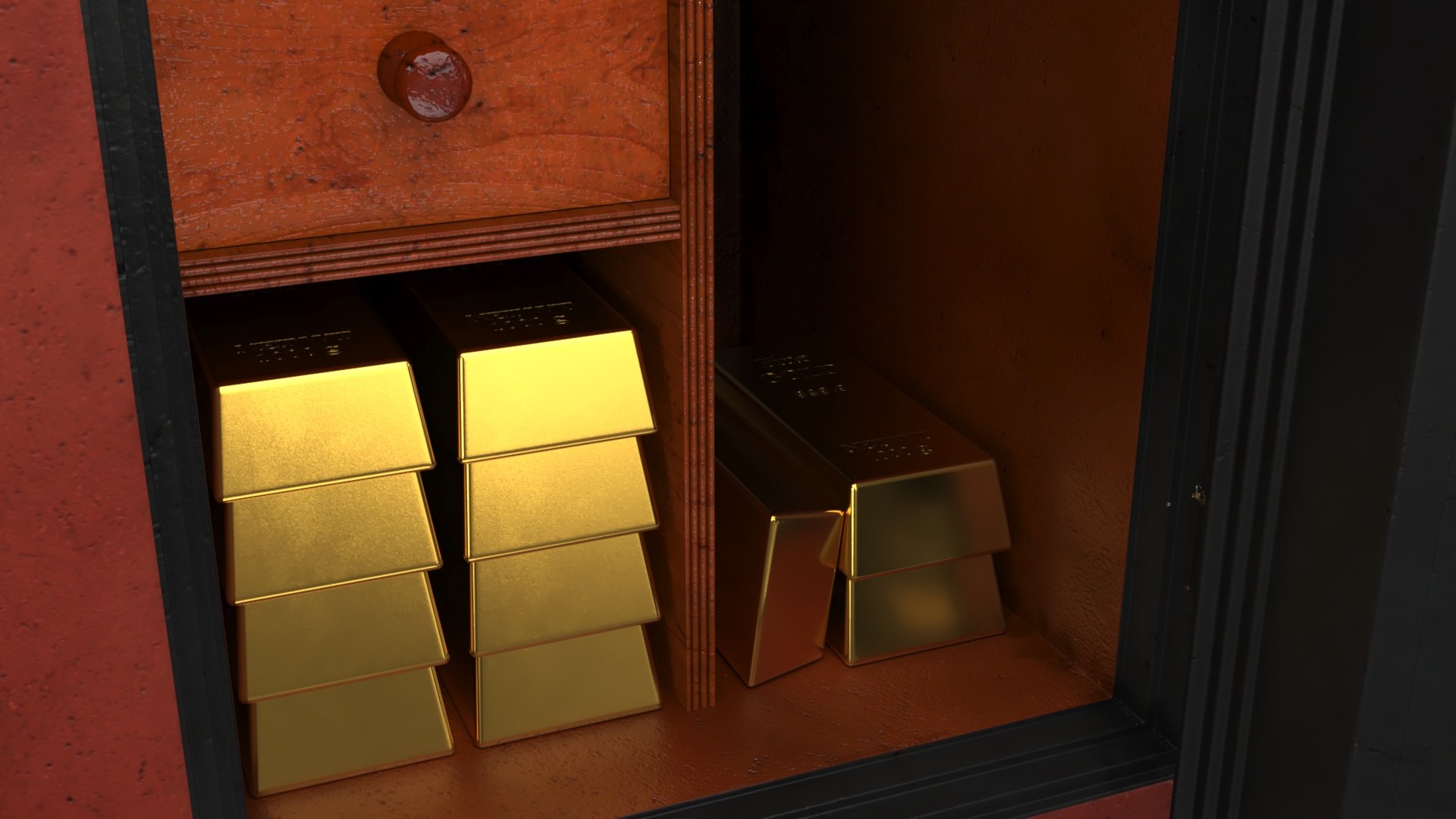 3D Antique Safe With Gold Bars - TurboSquid 2342493