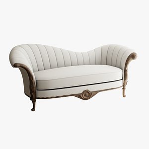 Furniture Sofa Chaise Lounge White Cotton Walnut Natural  Legs  012 3D model