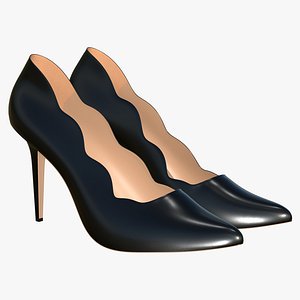 Black Leather Shoes Women High Heels 3D model