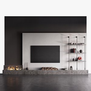 3D Decorated TV wall with fireplace - 5 model