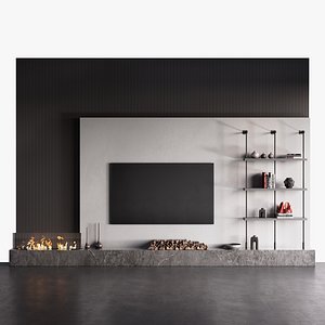 Decorated TV wall with fireplace - 5