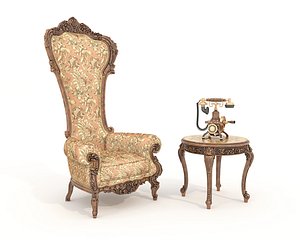 Classic European Style Coffee Table and Armchair 26 3D model