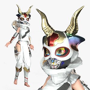 Cartoon Rigged Fighter Ninja Girl 02 Character