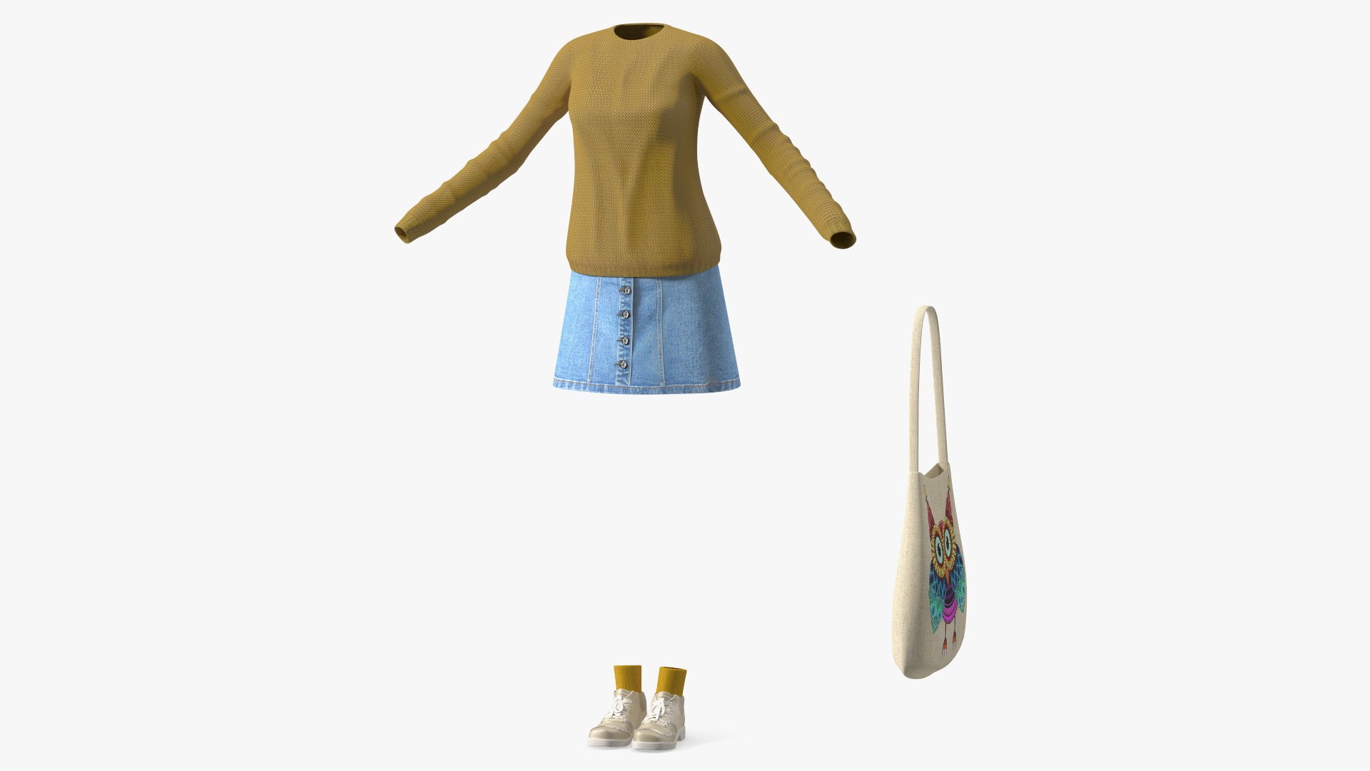 Casual Streetwear Girl Outfit 3D model preview