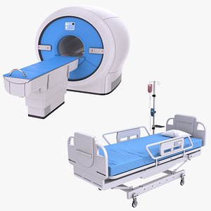 3D Hospital Bed and MRI Scanner model