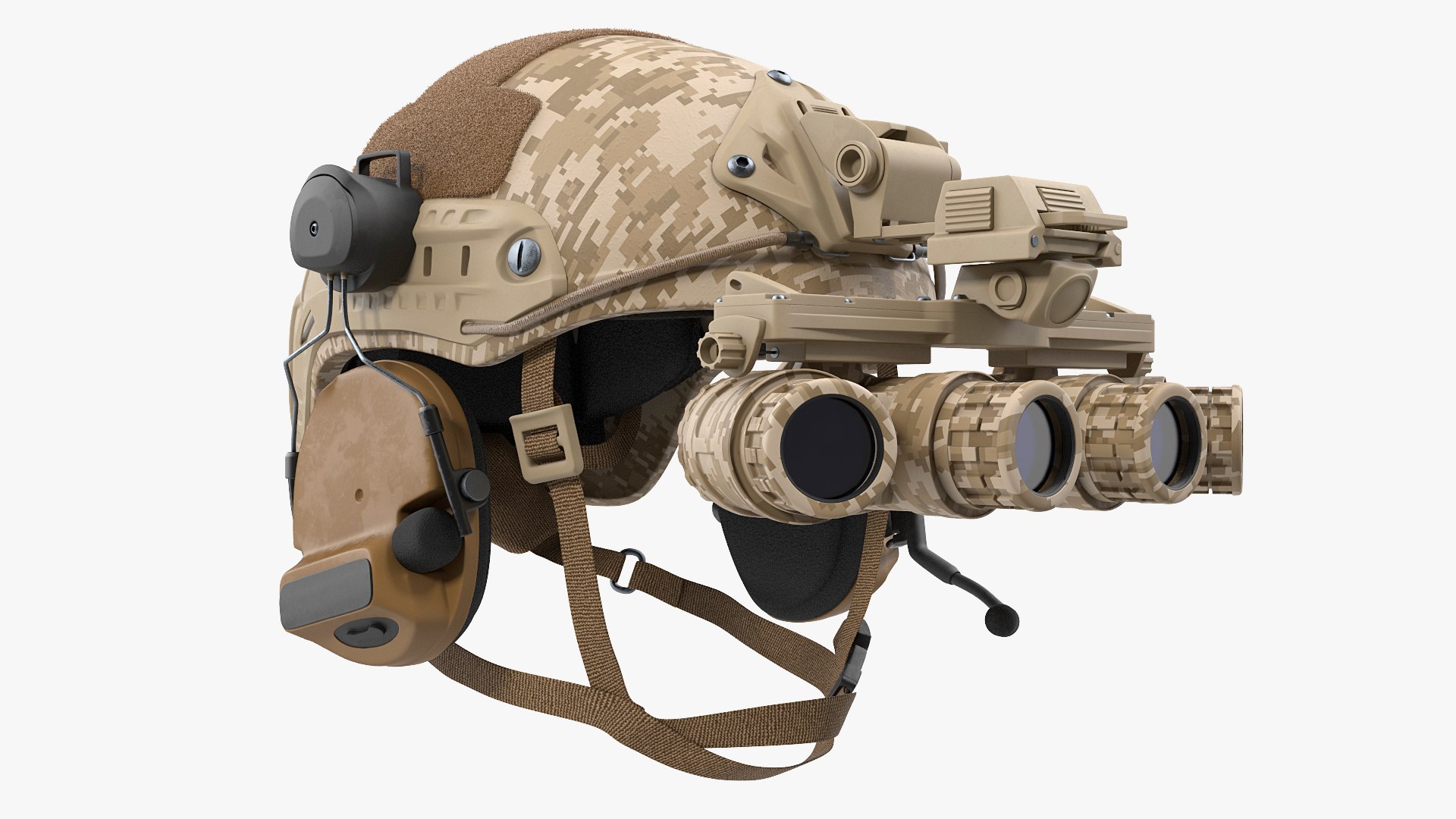 Tactical Helmet Digital Camo with Fur 3D model preview