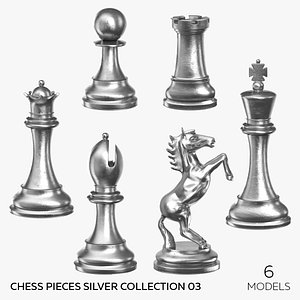 3D Chess Pieces Silver Collection 03 - 6 models