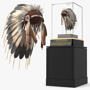 Tribal Feather Headgear on Museum Pedestal 3D model