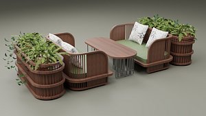 Wooden Sofa 3D model