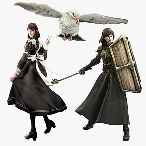 3D 3 in 1 - Stylized Character Pack - Maid Mary - White Pigeon - Shield Guardian