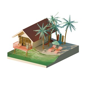 3D Isometric Summer Beach 3D Render Illustration