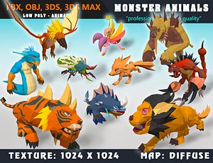 Low Poly Monster Cartoon Collection 02 3D Model - Animated